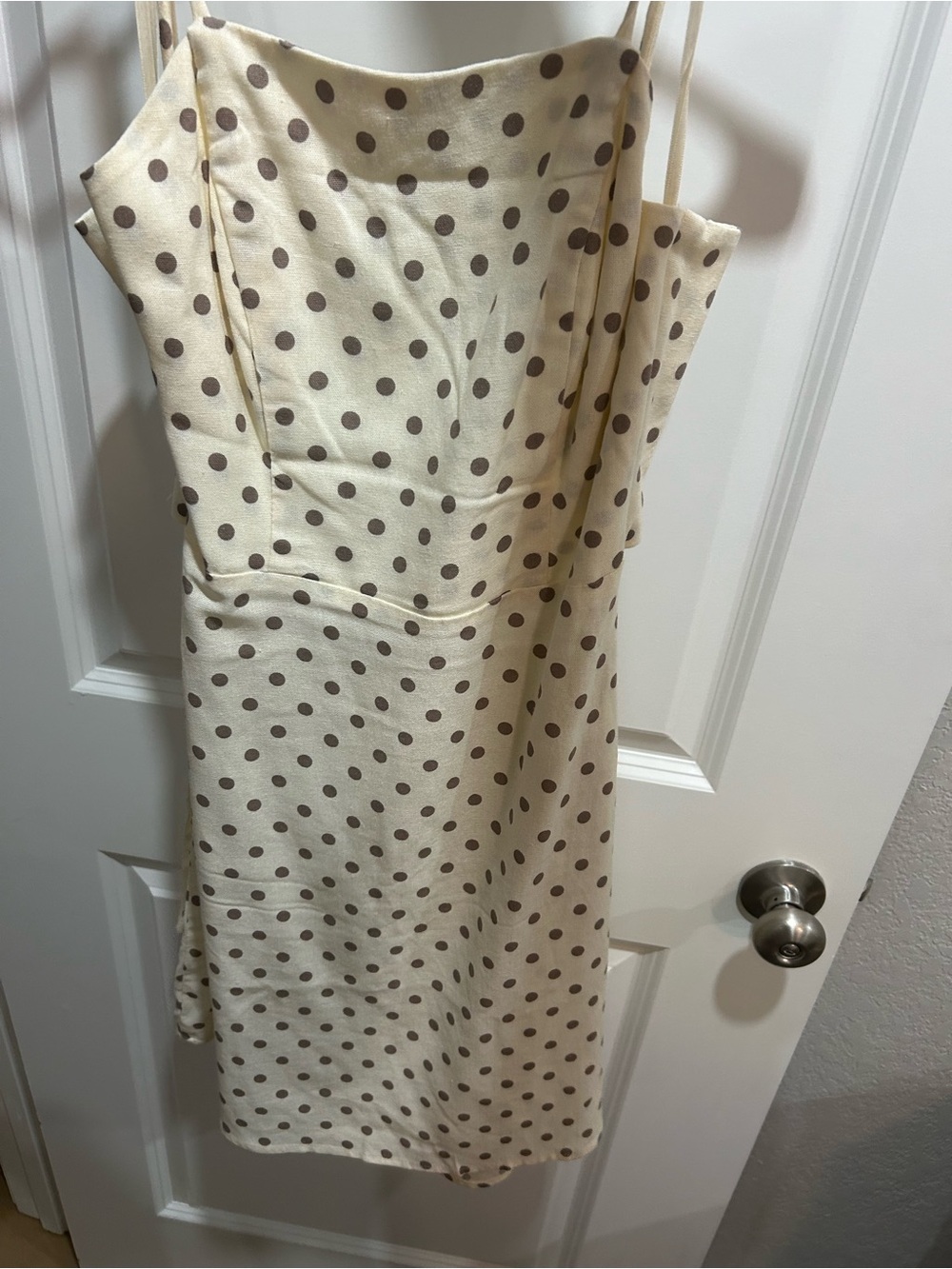 Cream Polka Dot Midi Dress with Brown Spots